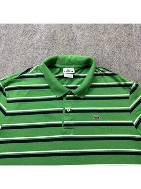 Lacoste Polo Shirt Men 7 Green White Black Striped Short Sleeve Regular Fit
